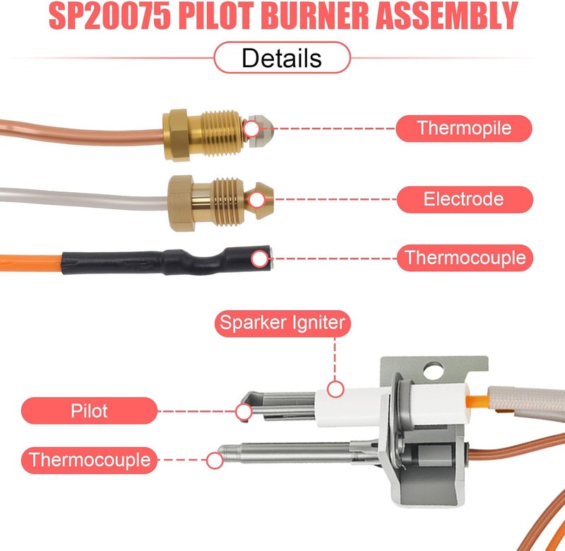 Ketofa Upgraded SP20075 Pilot & Igniter Assembly, Compatible with Rheem Richmond Water Heater Parts, PROTECH & GE Units, Natural Gas Water Heater Pilot Assembly Replacement - Image 4